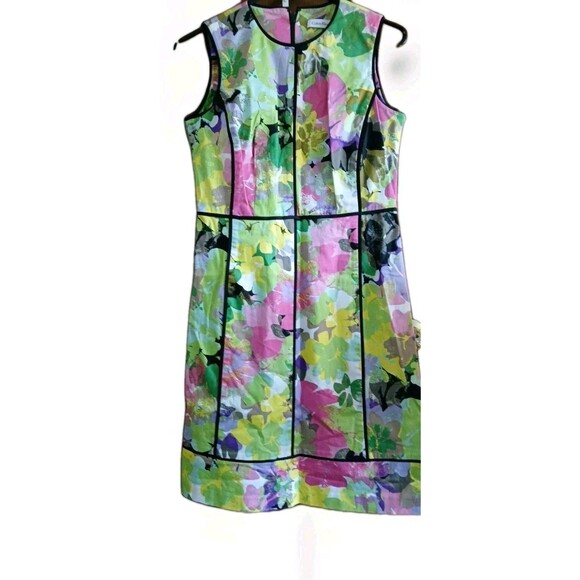 Calvin Klein Dress Womens 6 Watercolor Floral Sleeveless Sheath Artsy Career - Picture 1 of 16